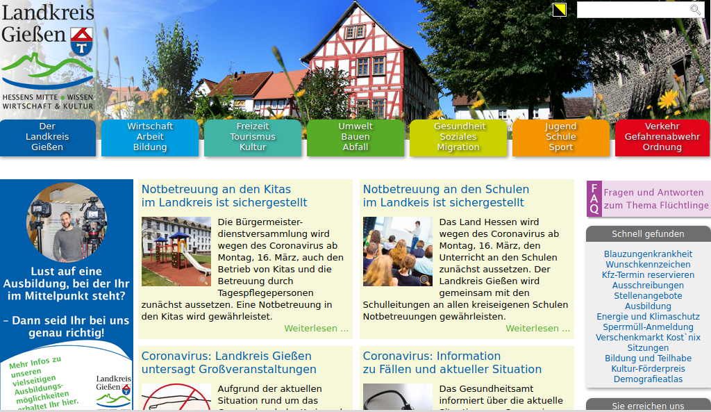 Screeshot LK Giessen homepage 2020